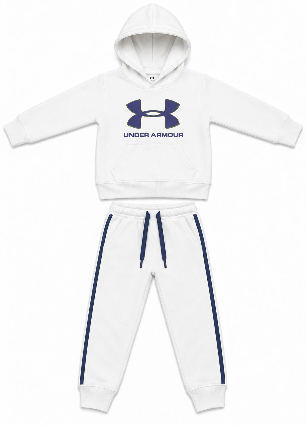 White Graphic Kids Fleece Tracksuit Set