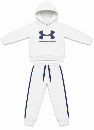 White Graphic Kids Fleece Tracksuit Set