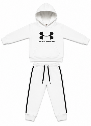 White Graphic Kids Fleece Tracksuit Set