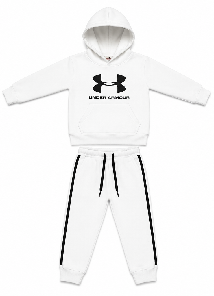 White Graphic Kids Fleece Tracksuit Set