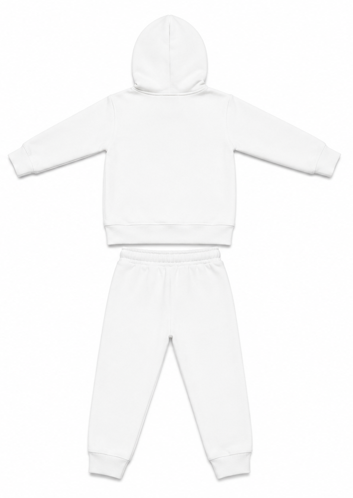 White Graphic Kids Fleece Tracksuit Set