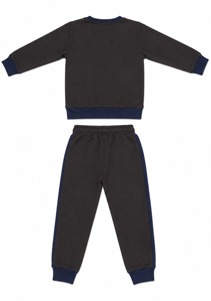 Charcoal Grey Crewneck Kids Fleece Tracksuit Set