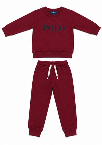 Maroon POLO Printed Kids Fleece Tracksuit Set