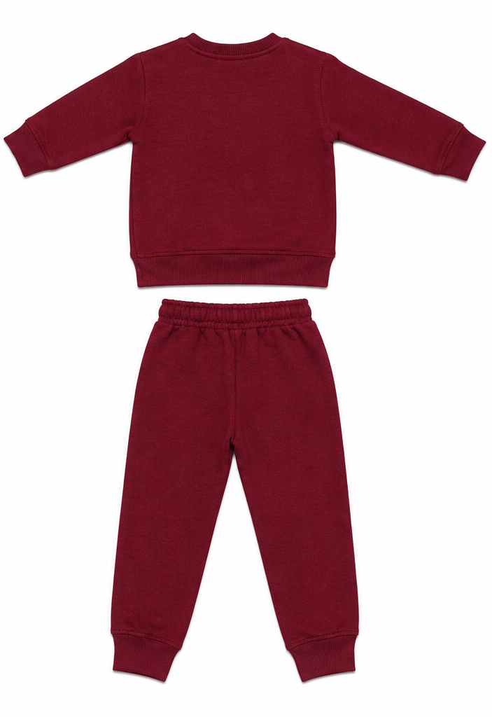 Maroon POLO Printed Kids Fleece Tracksuit Set