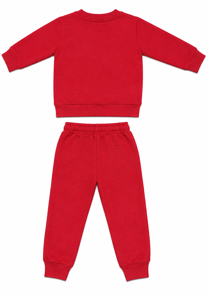 Red POLO Printed Kids Fleece Tracksuit Set