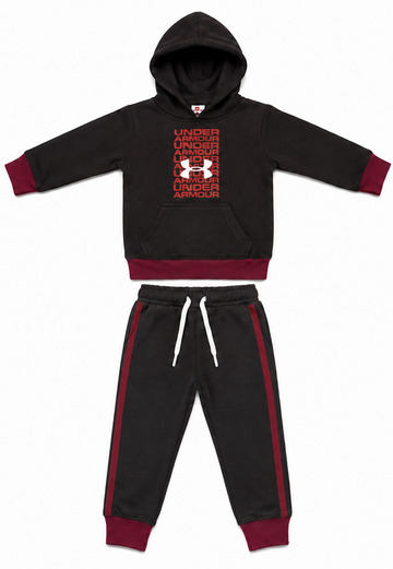 Black & Maroon Graphic Kids Fleece Tracksuit Set