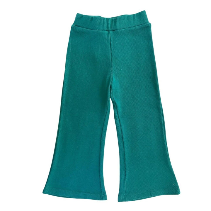 Deep Green Ribbed Flare Pants