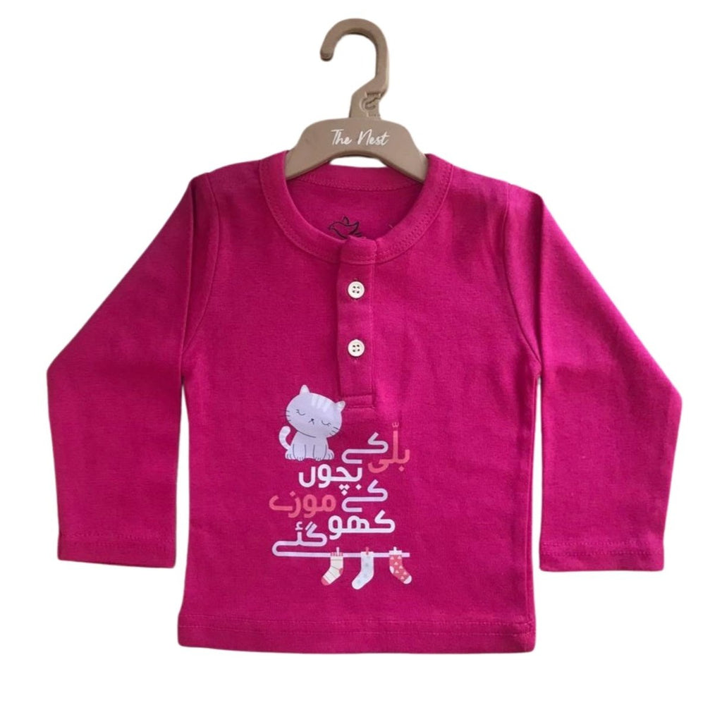 Billi Ke Bachon Ke Mozay Henley Sweatshirt - Fuchsia