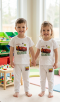 Kids White Cars Graphic 2 Piece Suit – Soft Breathable Jersey T-Shirt & Pajama Set
