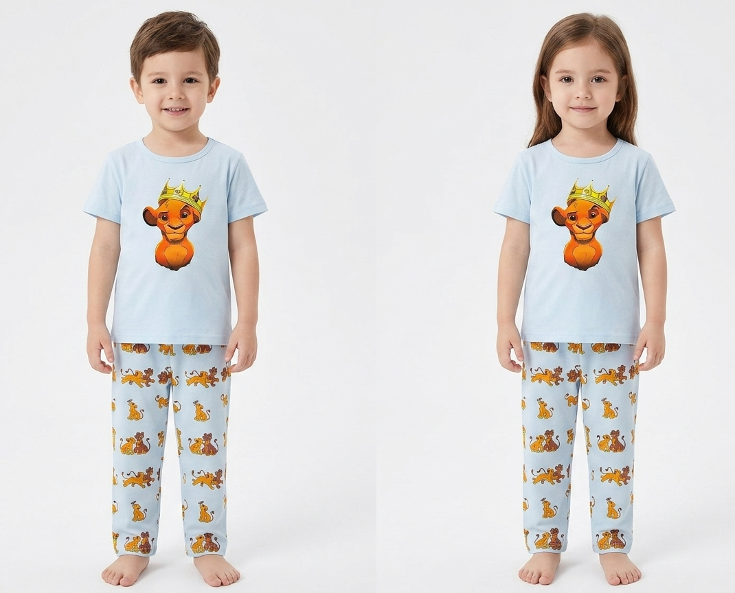 Kids Sky Blue Lion King 2-Piece Pajama Set – Breathable Jersey T-Shirt & Pajama Suit