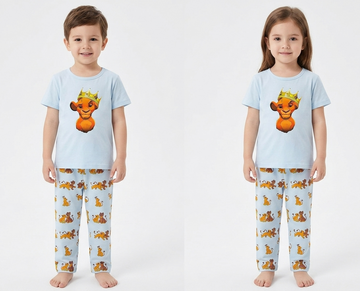 Kids Sky Blue Lion King 2-Piece Pajama Set – Breathable Jersey T-Shirt & Pajama Suit