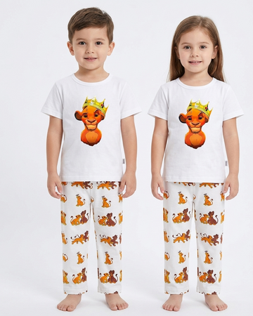 Kids Lion King 2-Piece Cotton Pajama Set - White Unisex T-Shirt and Lounge Pants