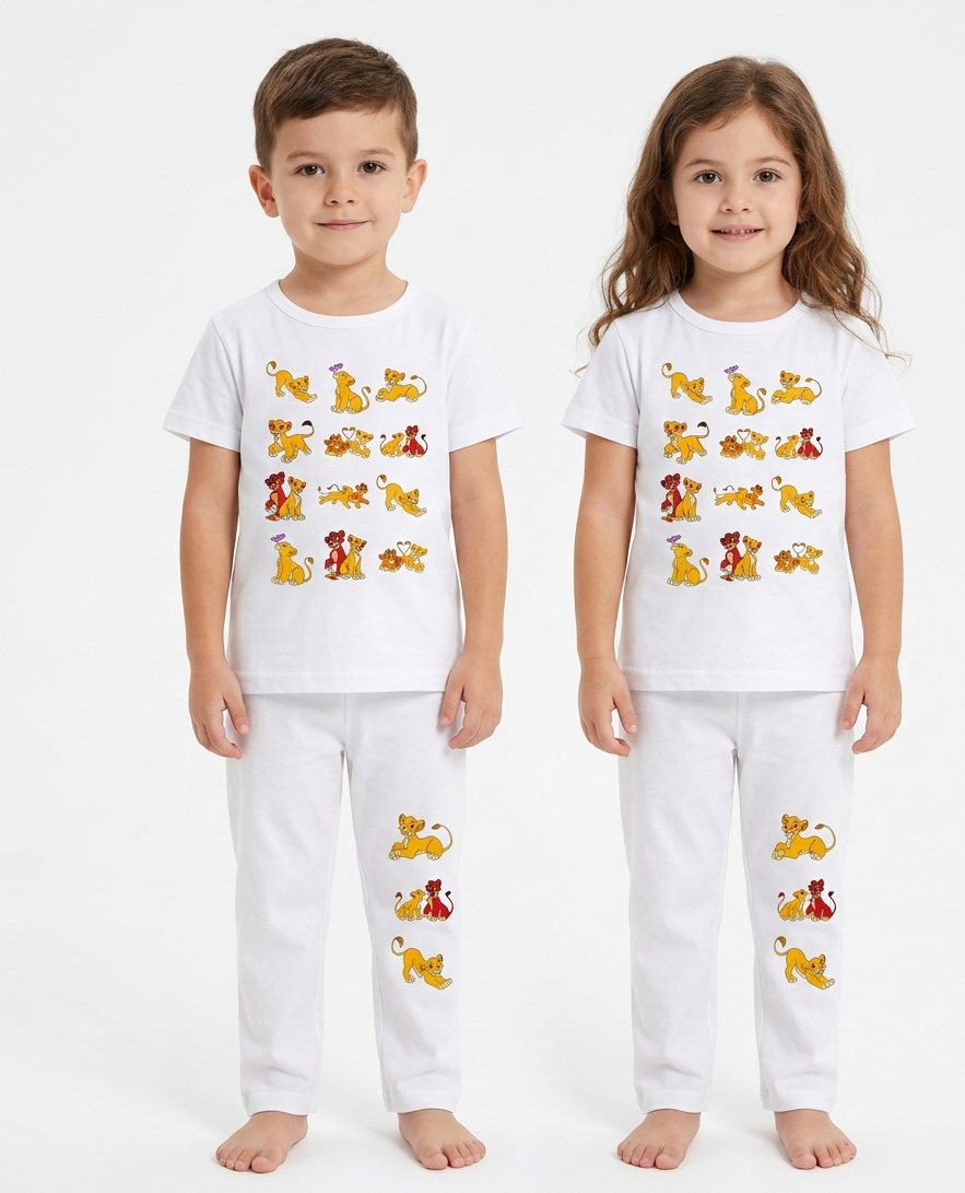 Kids Lion King 2-Piece Sleepwear Set - Premium White Unisex T-Shirt and Pajamas