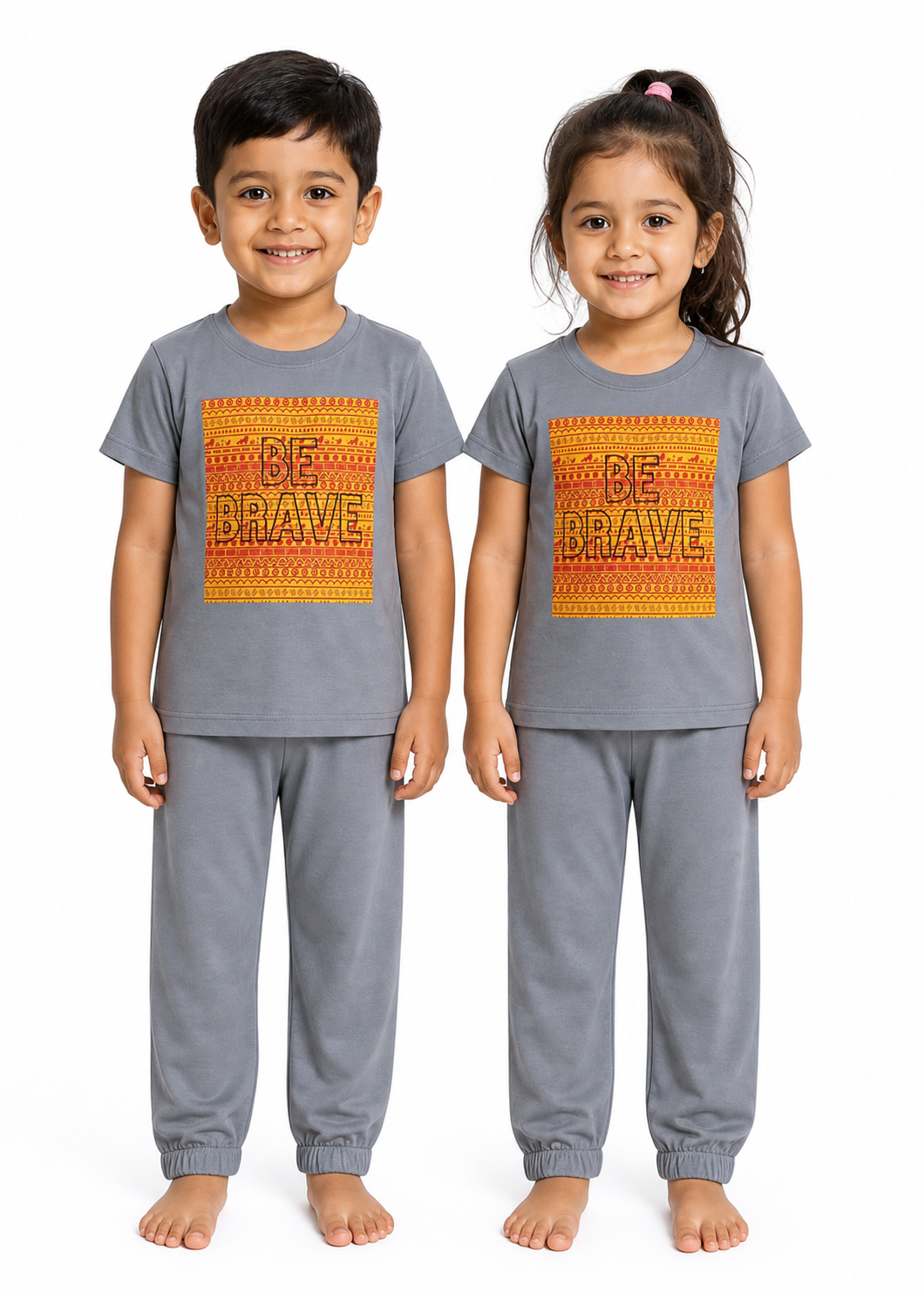 Kids Be Brave 2-Piece Loungewear Set - Premium Grey Unisex T-Shirt and Jogger Pajamas