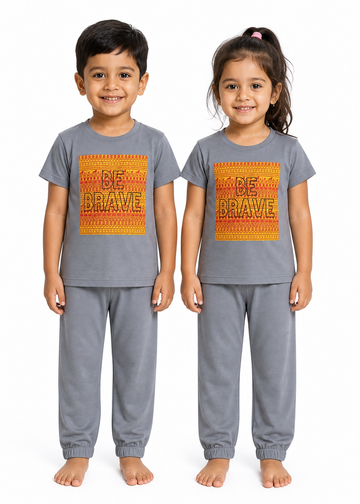 Kids Be Brave 2-Piece Loungewear Set - Premium Grey Unisex T-Shirt and Jogger Pajamas