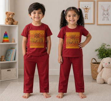 Kids Red Be Brave Graphic 2 Piece Suit – Soft Breathable Jersey T-Shirt & Pajama Set