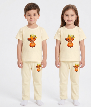 Kids Lion King 2-Piece Loungewear Co-Ord Set - Premium Cream Unisex T-Shirt and Pajamas