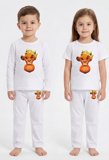 Kids White Lion King Crown Graphic 2 Piece Suit – Soft Breathable Jersey T-Shirt & Pajama Set