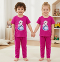 Kids Pink Princess Graphic 2 Piece Suit – Soft Breathable Jersey T-Shirt & Pajama Set