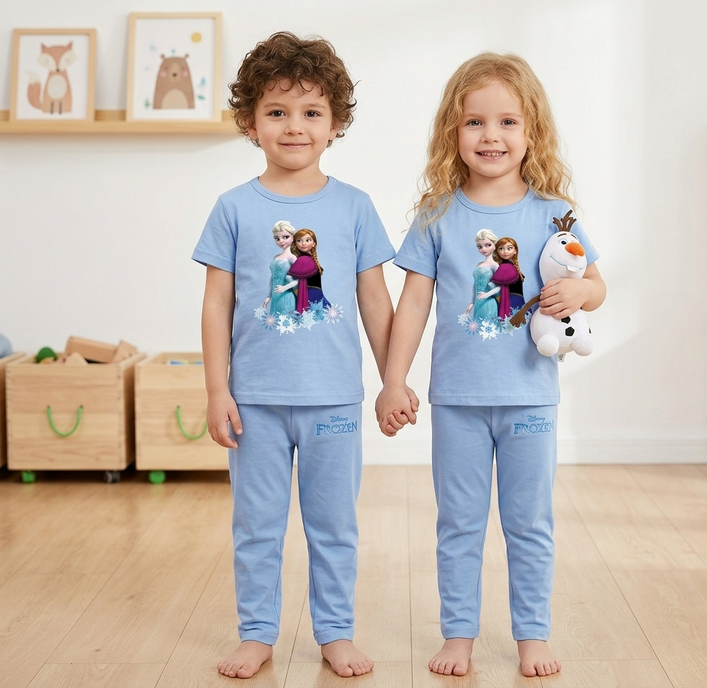 Kids Blue Frozen Character 2-Piece T-Shirt & Pajama Set