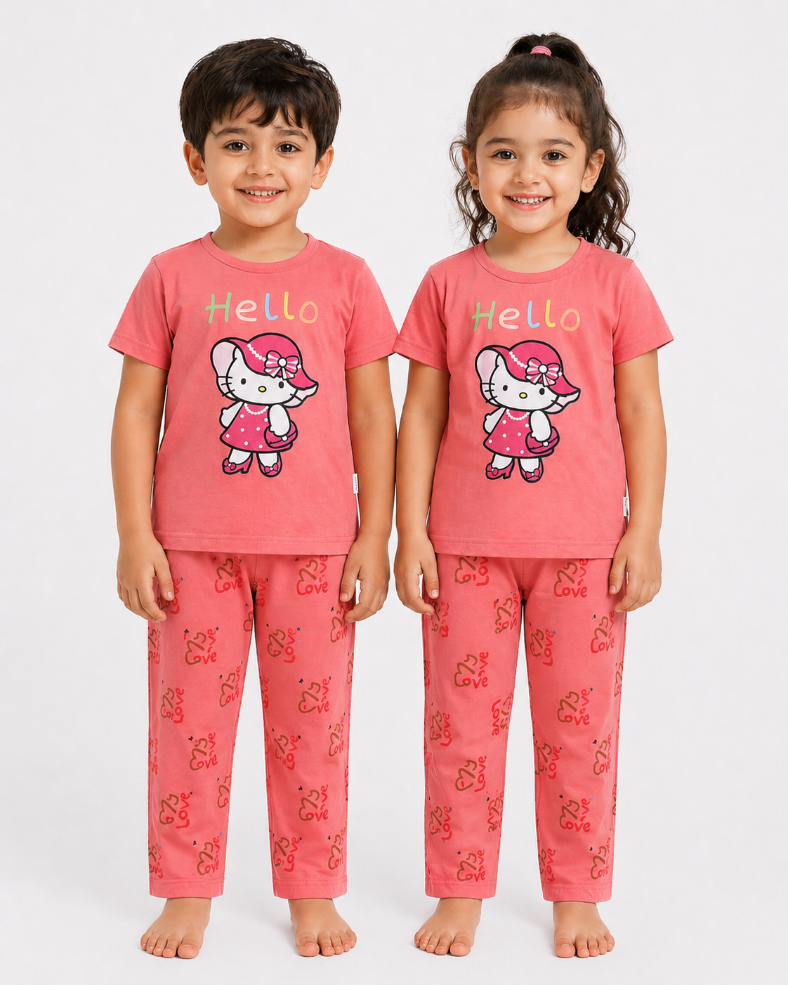Kids Coral Pink Hello Kitty 2-Piece T-Shirt & Pajama Set