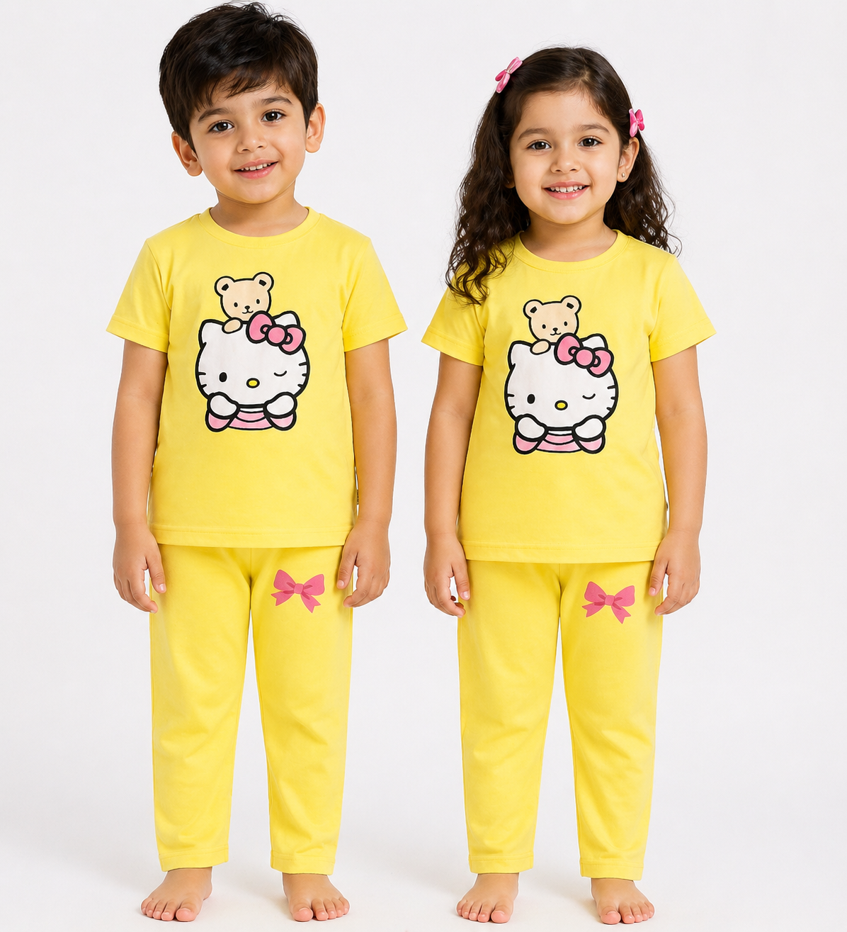 Kids Yellow Hello Kitty 2-Piece T-Shirt & Pajama Set