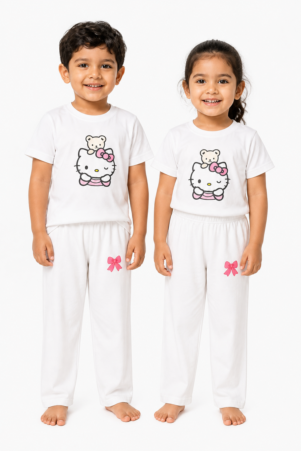 Kids Hello Kitty 2-Piece Loungewear Co-Ord Set - White Unisex T-Shirt and Pajamas