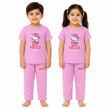 Kids Hello Kitty 2-Piece Loungewear Co-Ord Set - Premium Pink Unisex T-Shirt and Pajamas