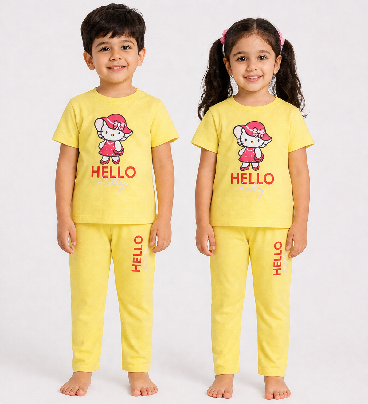 Kids Yellow Hello Kitty Graphic 2-Piece T-Shirt & Pajama Set