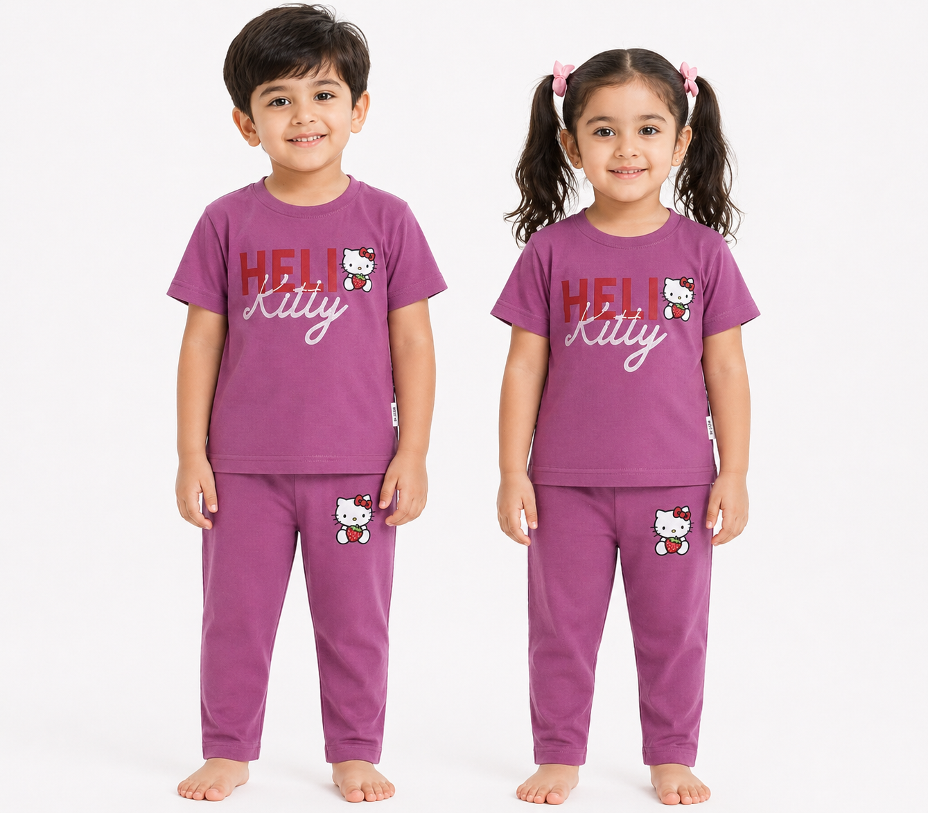 Kids Purple Hello Kitty Graphic 2-Piece T-Shirt & Pajama Set
