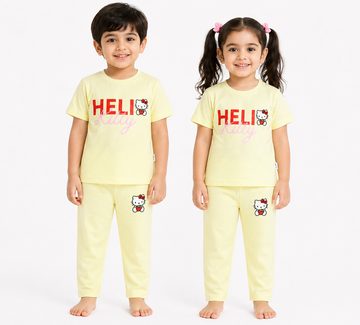 Kids Light Yellow Hello Kitty Graphic 2-Piece T-Shirt & Pajama Set