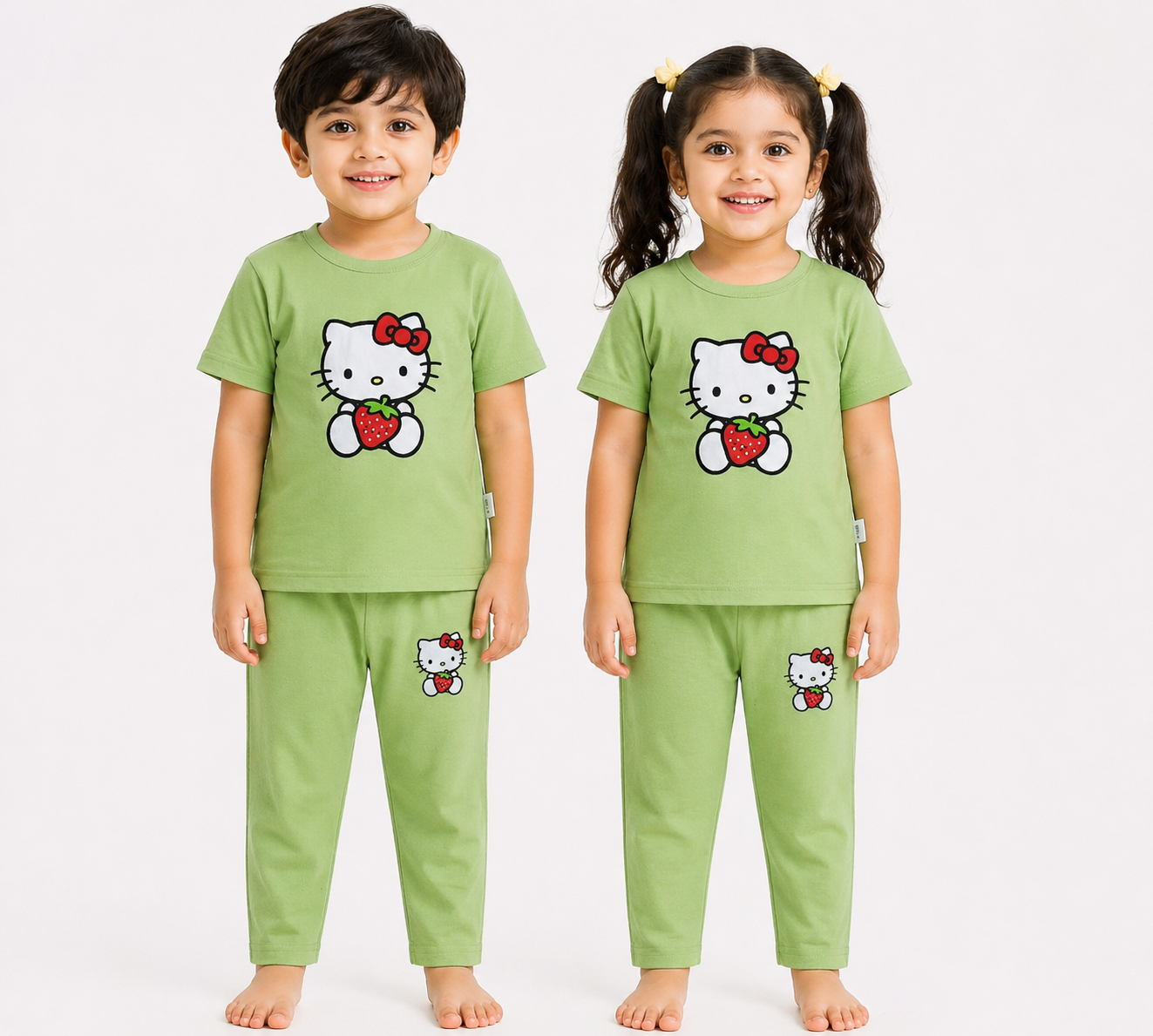 Kids Green Hello Kitty Strawberry 2-Piece T-Shirt & Pajama Set