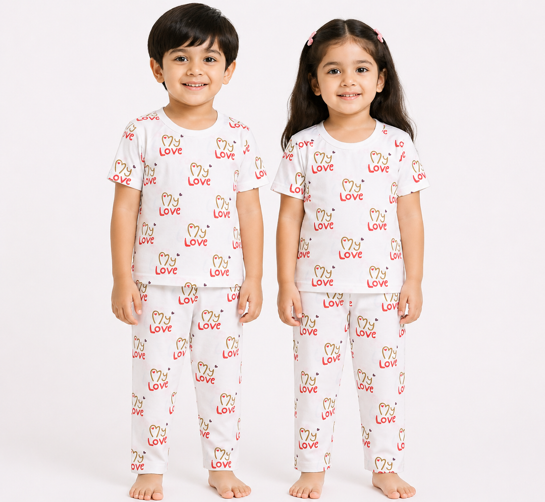 Kids White Love Print 2-Piece T-Shirt & Pajama Set