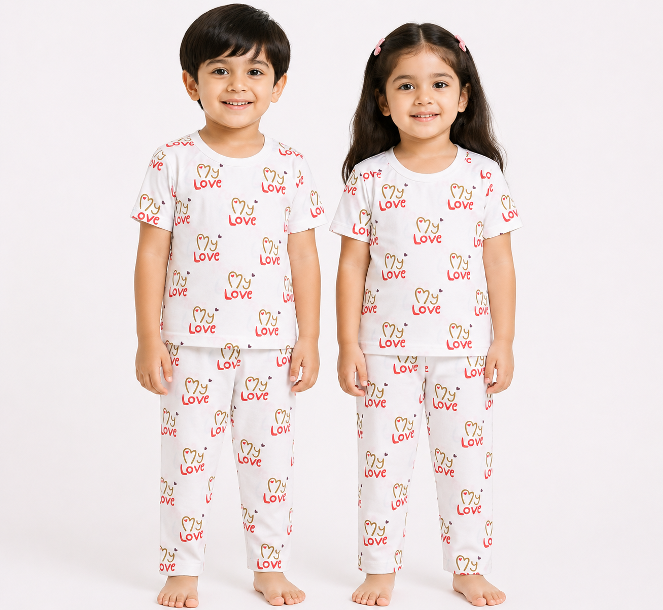 Kids White Love Print 2-Piece T-Shirt & Pajama Set