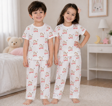 Kids White Love Print 2-Piece T-Shirt & Pajama Set