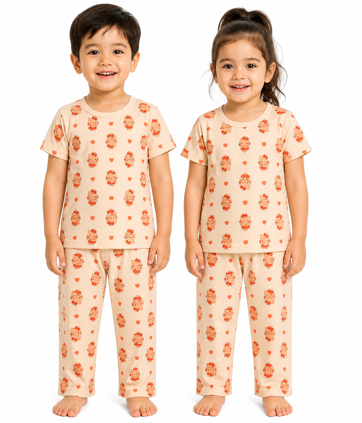 Kids 2-Piece Set: Premium Cotton Unisex T-Shirt and Pajama Set with Cute Character Print