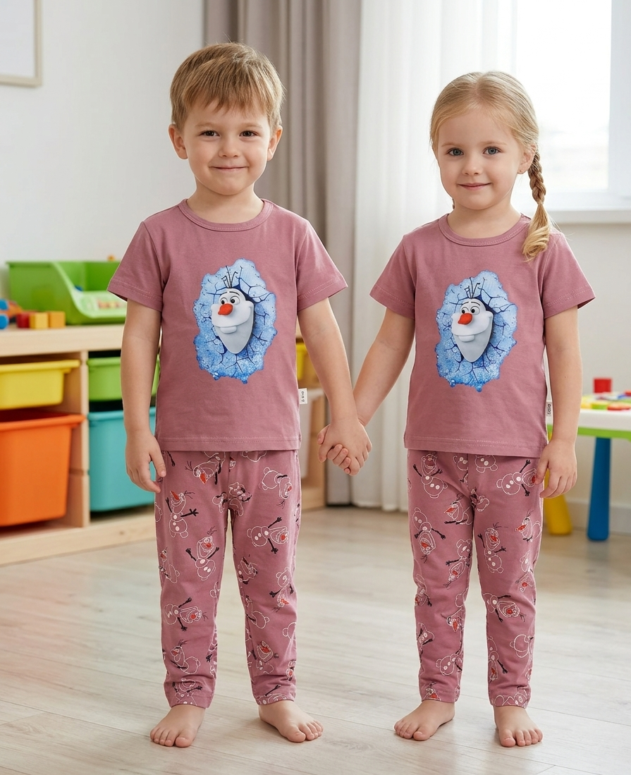 Kids Dusty Pink Olaf Character 2-Piece T-Shirt & Pajama Set