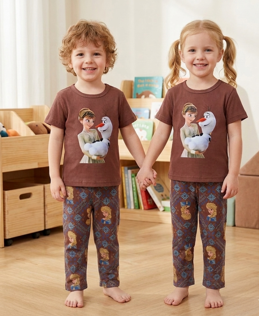 Kids Brown Frozen Character 2-Piece T-Shirt & Pajama Set
