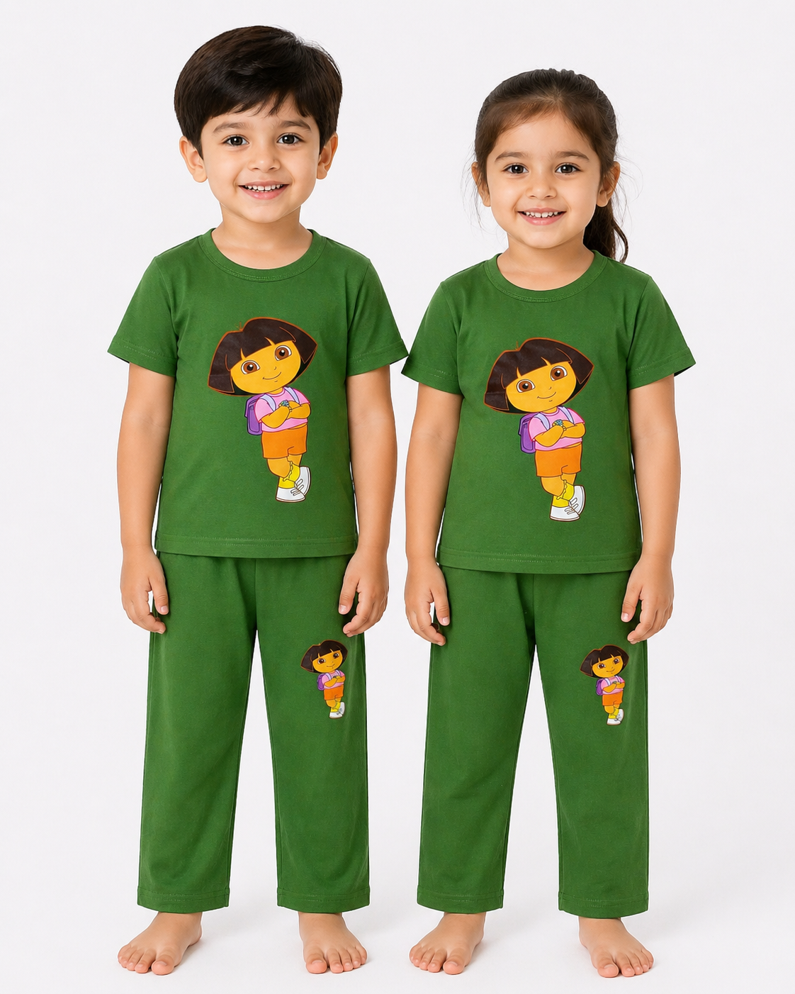 Kids Green Cartoon Character 2-Piece Suit – Soft Jersey T-Shirt & Pajama Set
