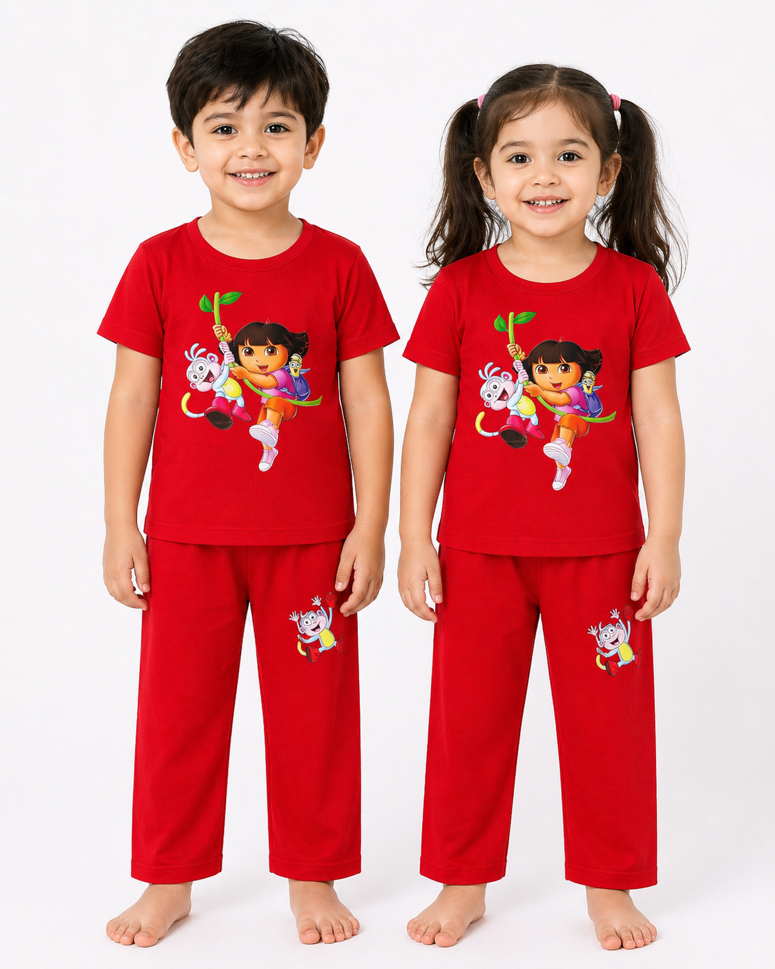 Kids Red Adventure Cartoon 2-Piece Suit – Soft Jersey T-Shirt & Pajama Set