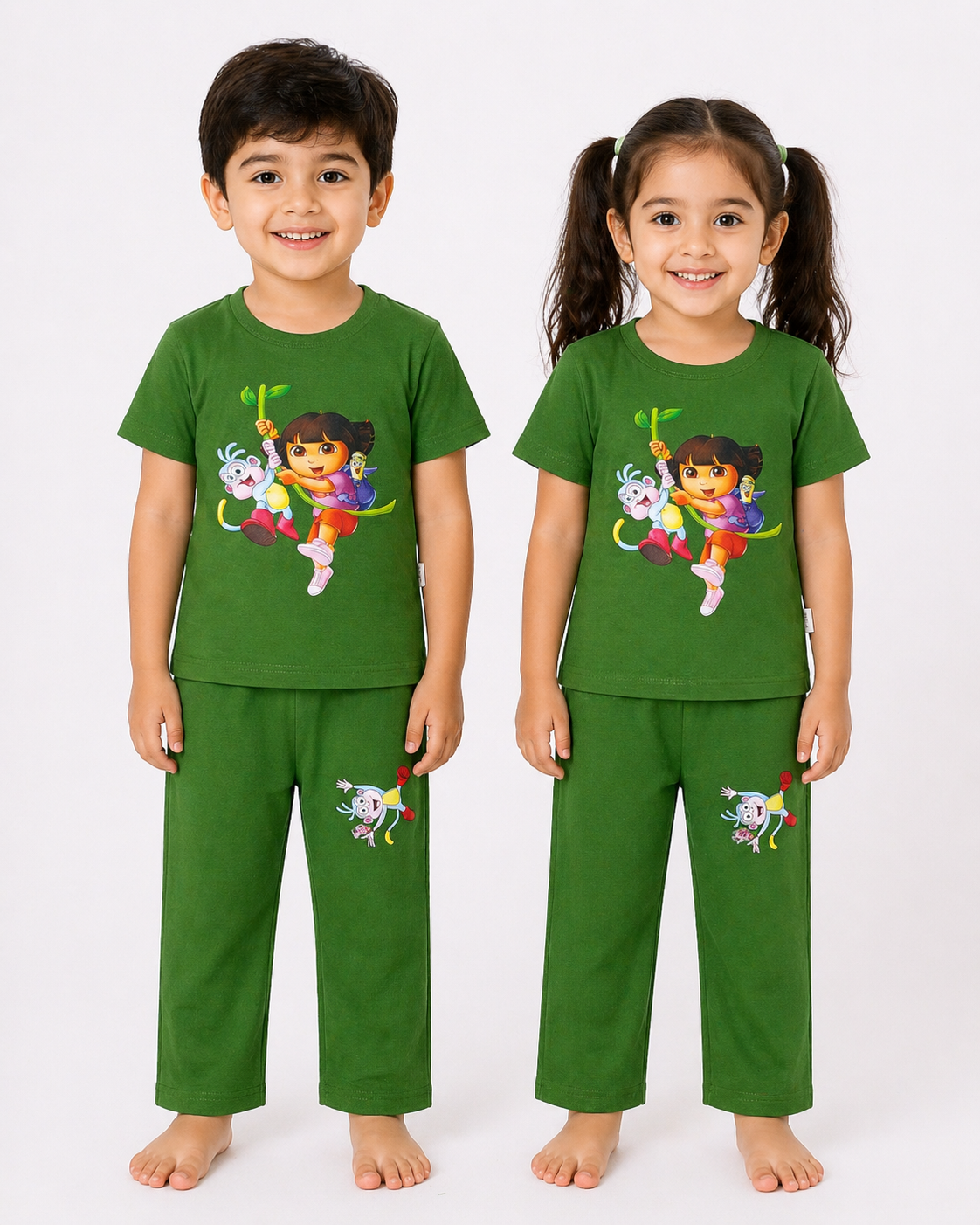 Kids Green Adventure Cartoon 2-Piece Suit – Soft Jersey T-Shirt & Pajama Set
