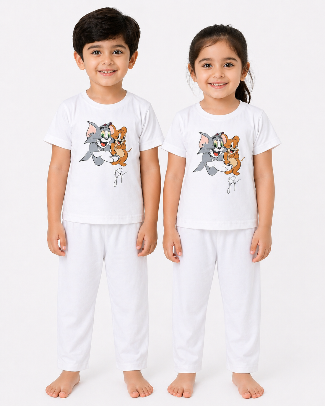 2-Piece Loungewear Co-Ord Set: Premium Cotton White Unisex T-Shirt and Pajamas with Lion Graphic
