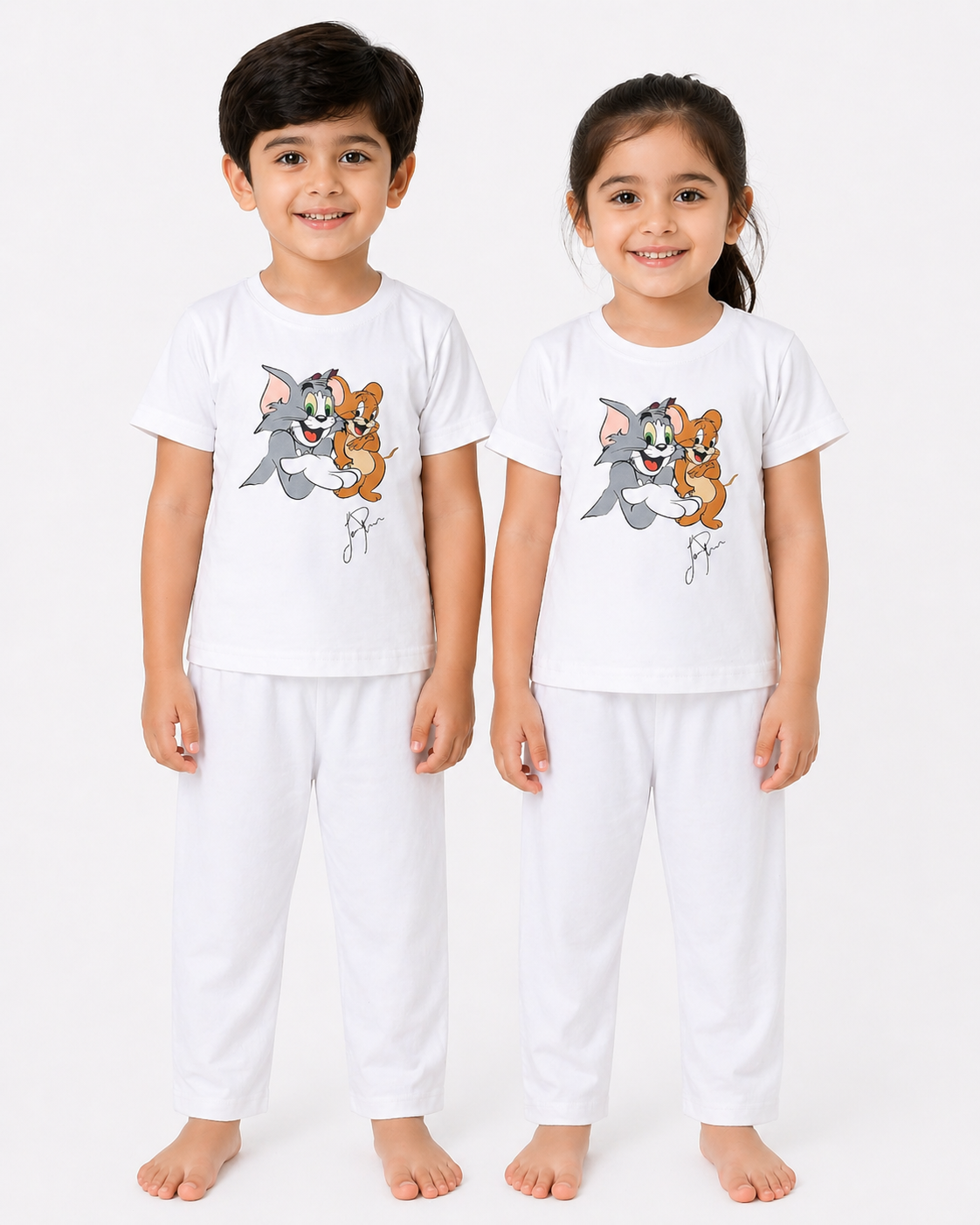 2-Piece Loungewear Co-Ord Set: Premium Cotton White Unisex T-Shirt and Pajamas with Lion Graphic