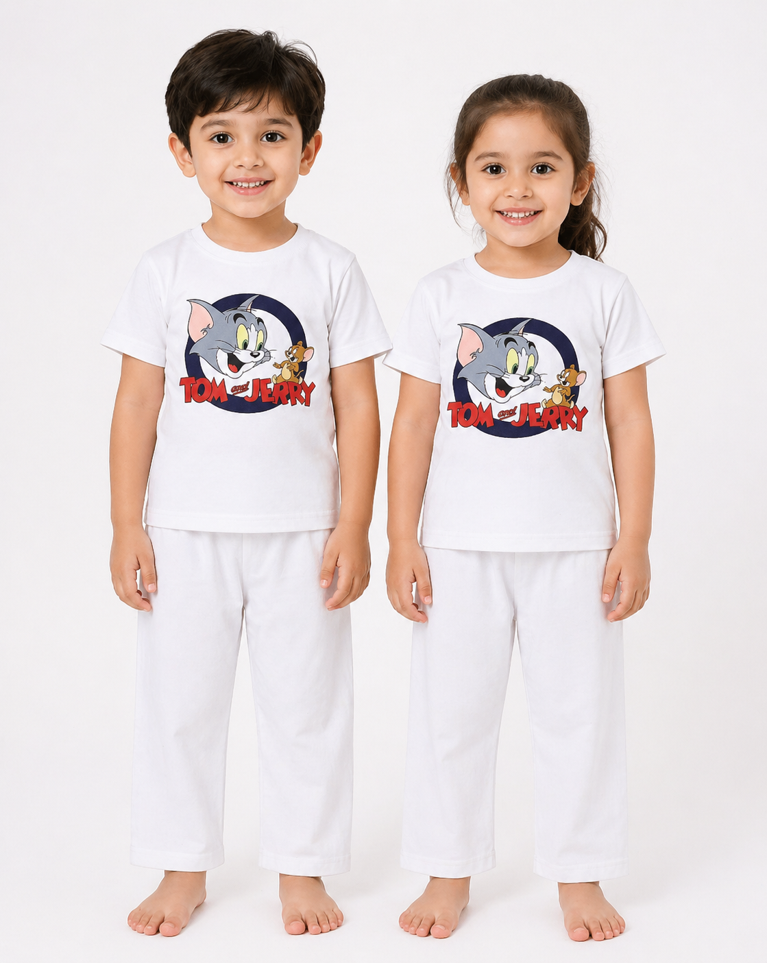 Kids White Racing Cars 2-Piece T-Shirt & Pajama Set