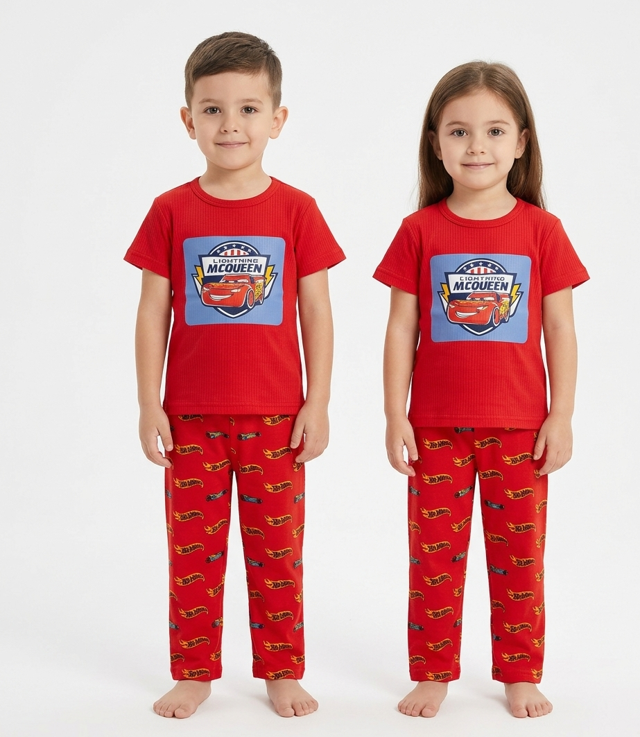 Kids Red Lightning Car 2-Piece T-Shirt & Pajama Set