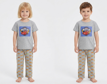 Kids Disney Cars Lightning McQueen 2-Piece Loungewear Co-Ord Set - Heather Gray Unisex T-Shirt and Patterned Pajamas