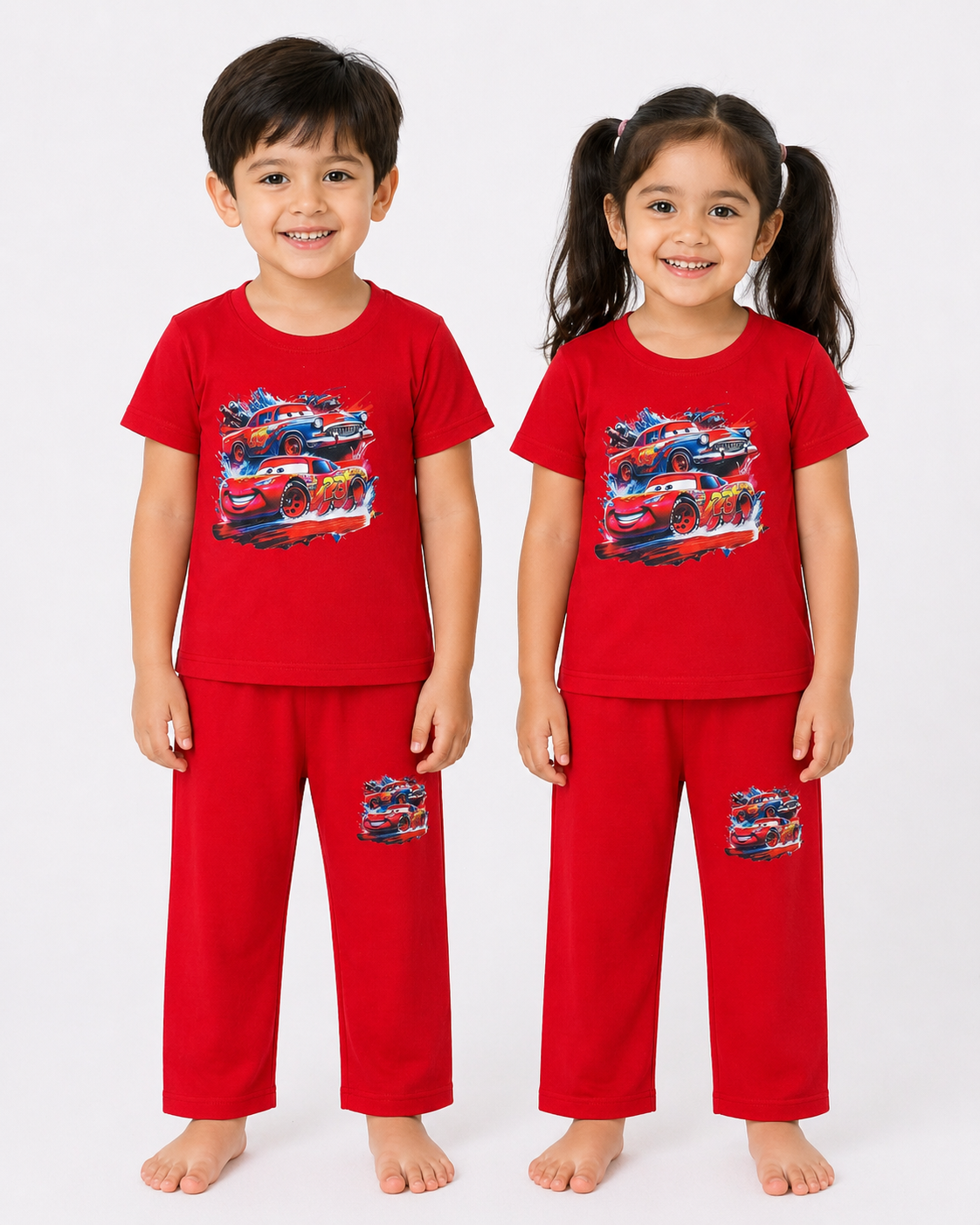 Kids Red Racing Cars 2-Piece T-Shirt & Pajama Set