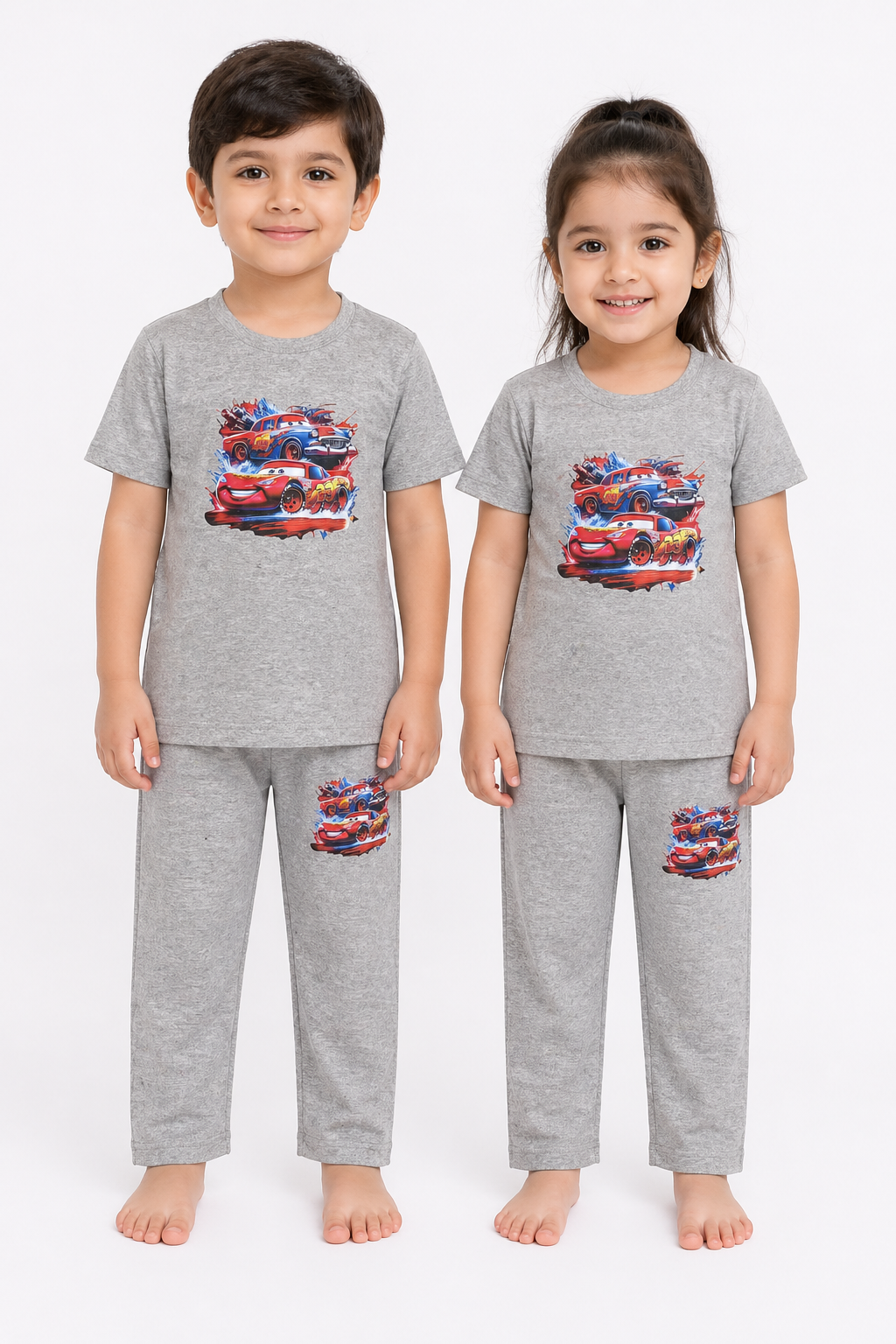 Kids Grey Racing Cars 2-Piece T-Shirt & Pajama Set
