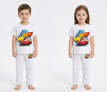 Kids Disney Cars Lightning McQueen 2-Piece Loungewear Co-Ord Set - Premium White Unisex T-Shirt and Pajamas