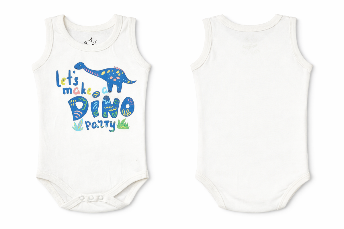 Sleeveless Bodysuit White Dino Print